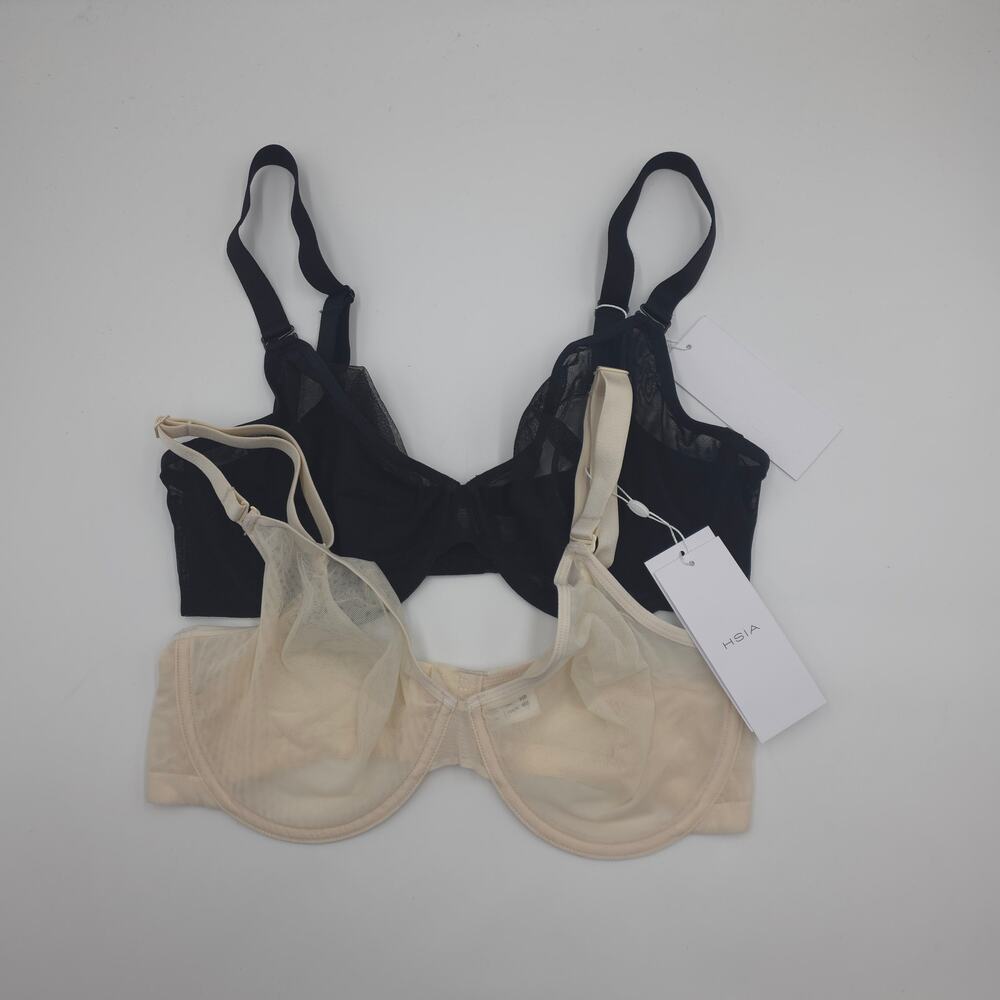 HSIA Bundle of Two Seraphina Unlined Underwire Sheer Mesh Bra Beige Black 38DDD
